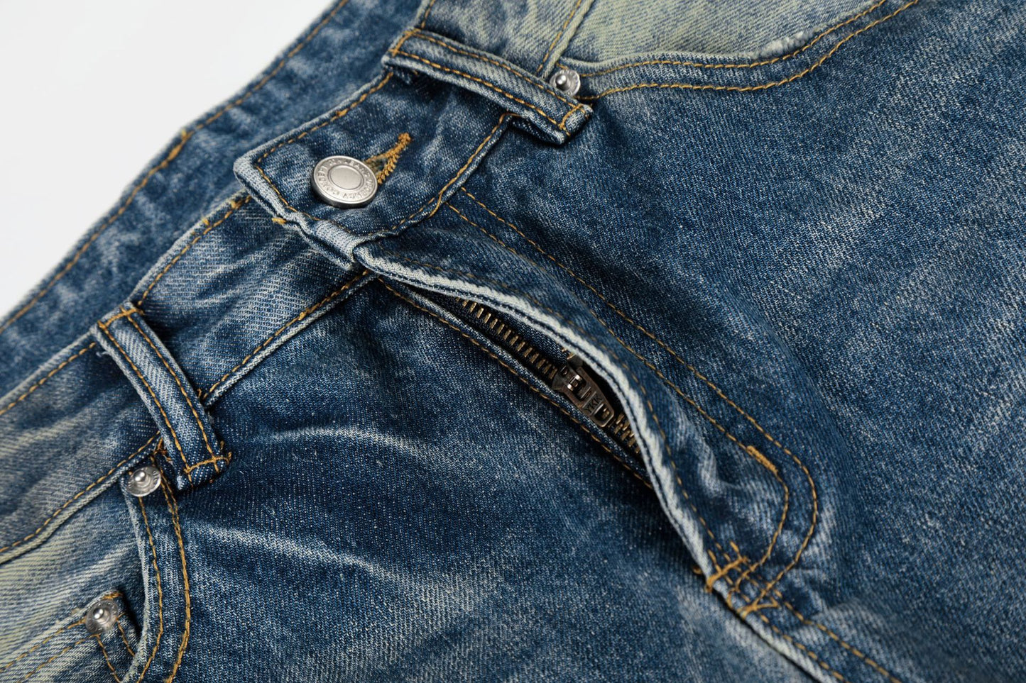 Washed Whisker Damage Wide Leg Denim Jeans WN26008