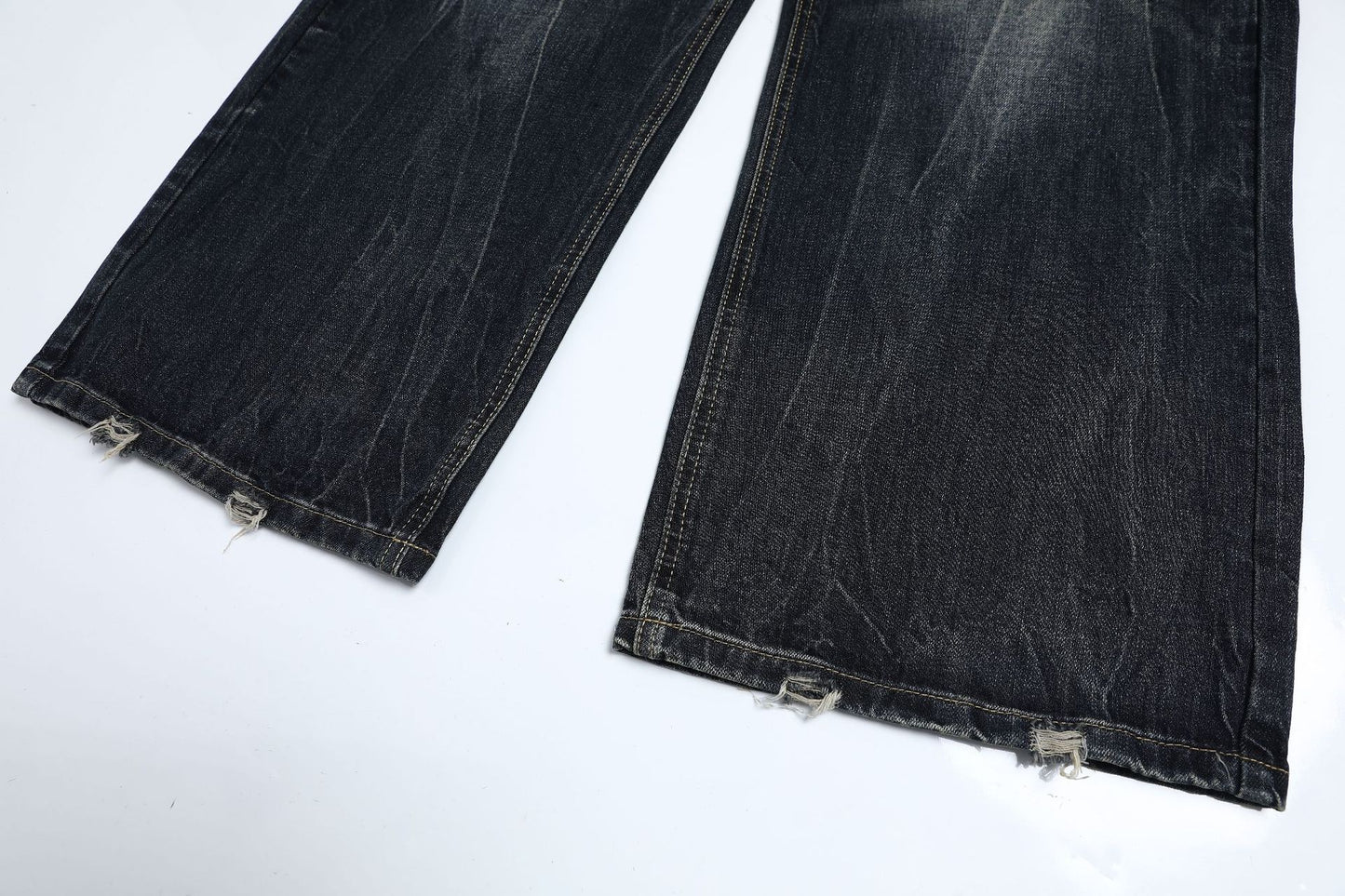 Fake Layered Leopard Print Wide Leg Denim Jeans WN26148