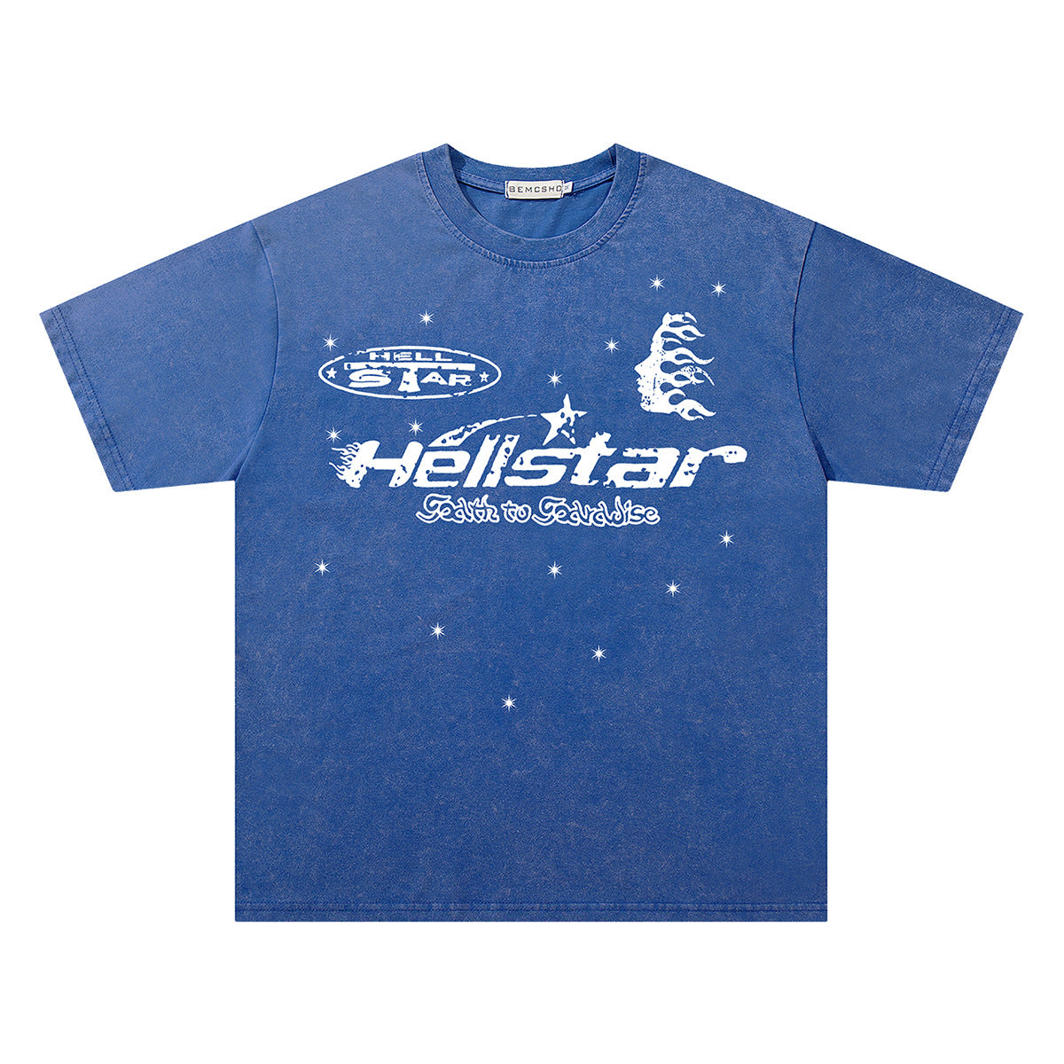 Washed Star Flame Face Print Short Sleeve T-Shirt WN26935
