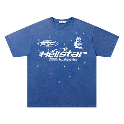 Washed Star Flame Face Print Short Sleeve T-Shirt WN26935