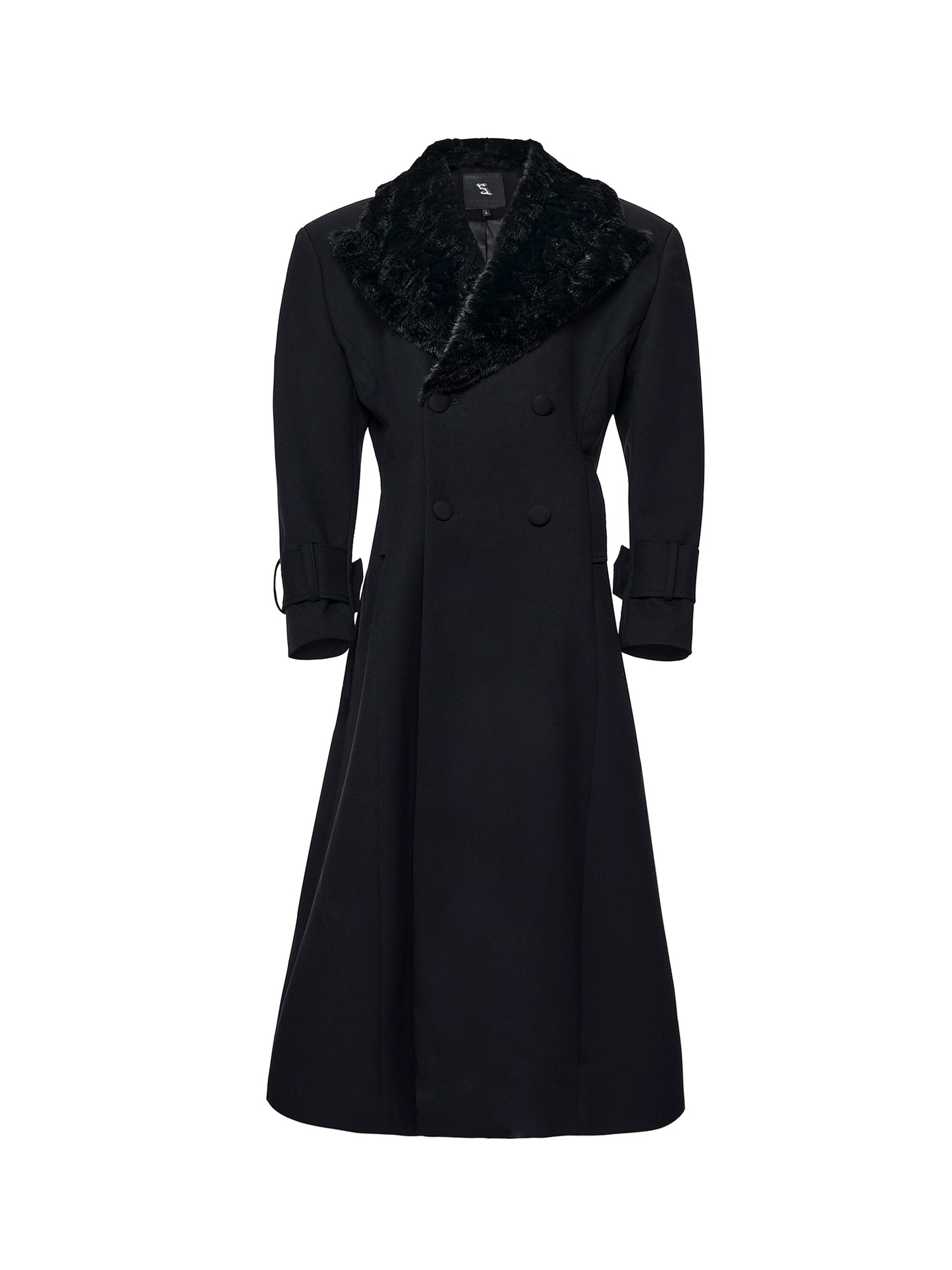 Fur-Collar Patchwork Double-Breasted Long Tailored Coat WN21840