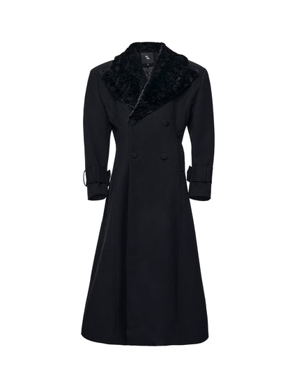 Fur-Collar Patchwork Double-Breasted Long Tailored Coat WN21840