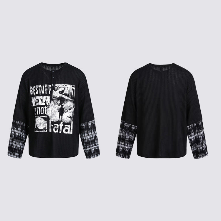 Ribbed Graphic Print Long Sleeve T-Shirt WN28073
