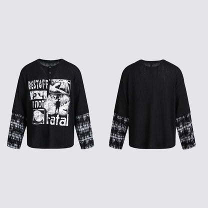 Ribbed Graphic Print Long Sleeve T-Shirt WN28073