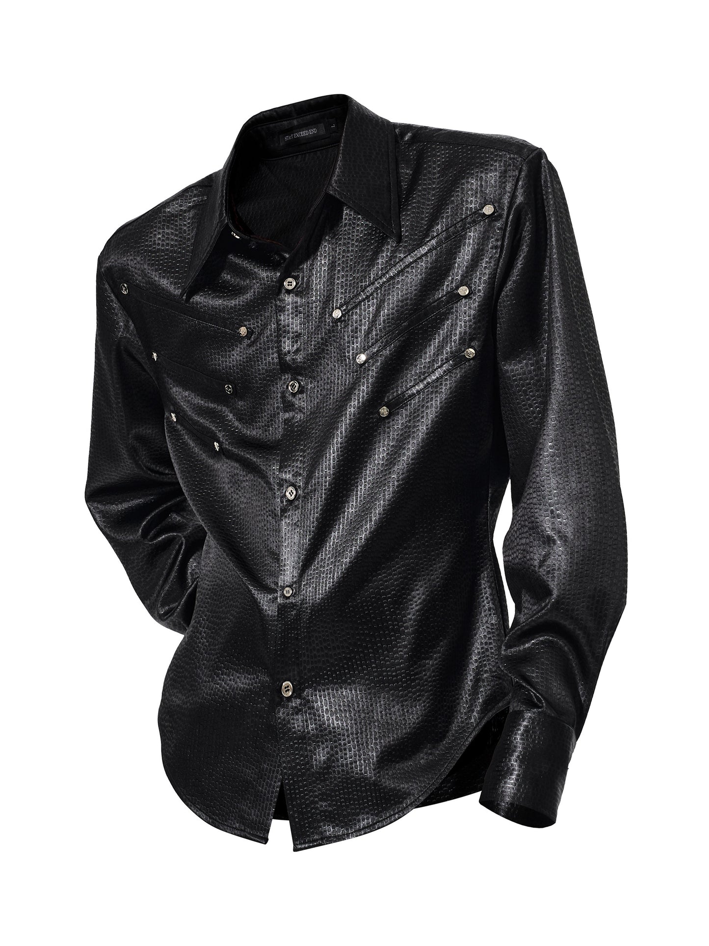 Texture Fishbone Shoulder-Pad Wrinkle-Resistant Long Sleeve Shirt WN23275