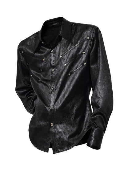 Texture Fishbone Shoulder-Pad Wrinkle-Resistant Long Sleeve Shirt WN23275