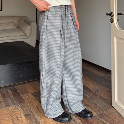 Check Pleats Wide Leg Trousers WN25006