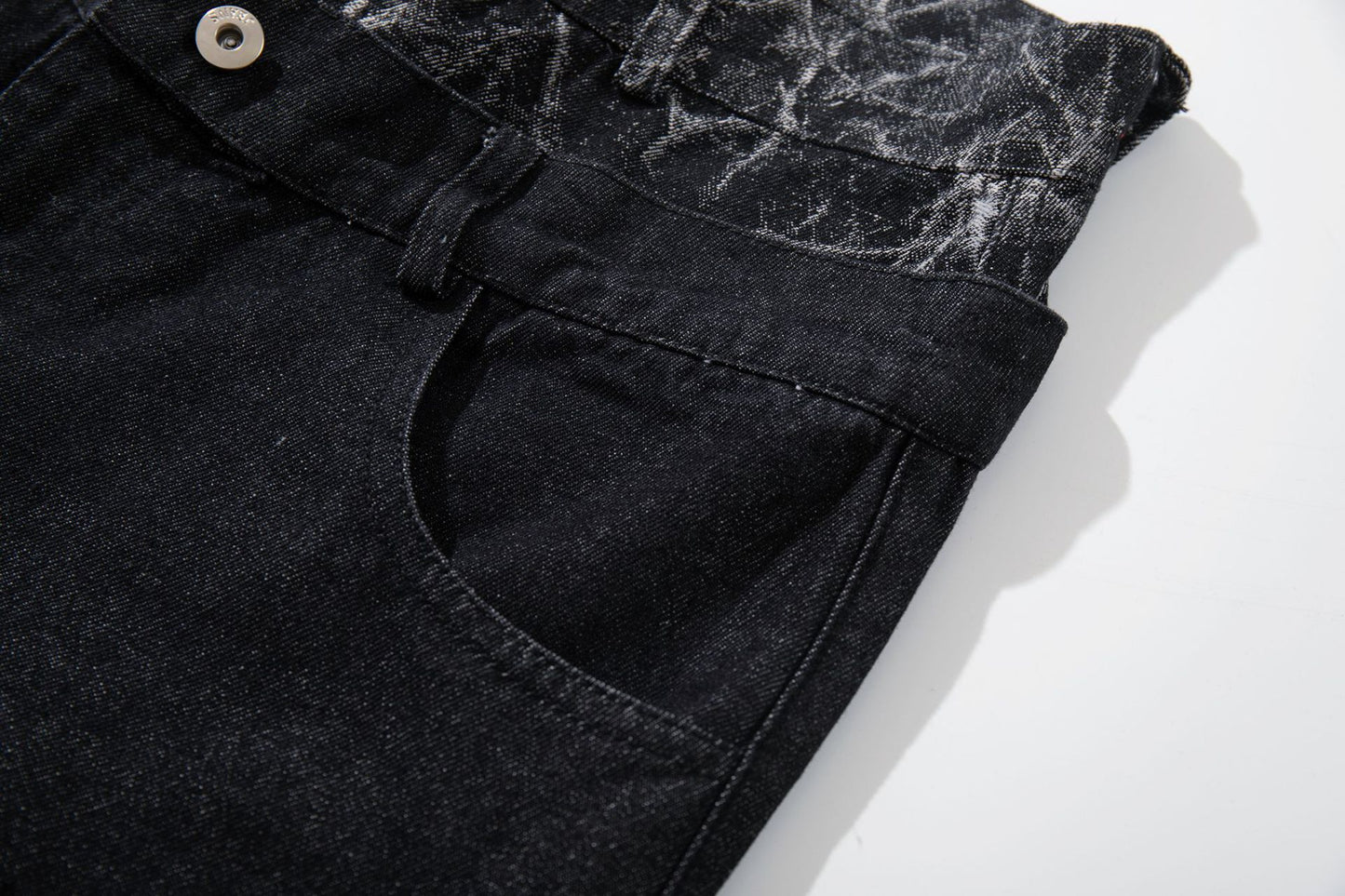 Double Waist Marble Panel Wide Leg Denim Jeans WN25907