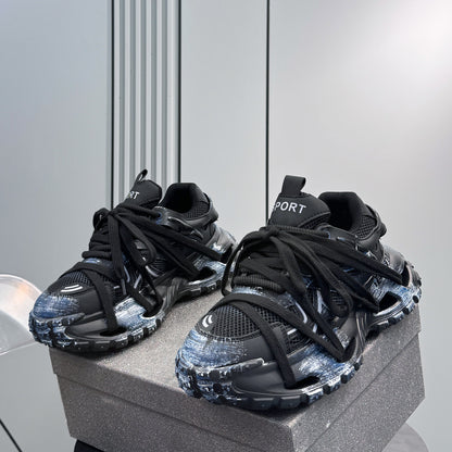 Paint Splash Rope Lace Chunky Sole Sneakers WN24613