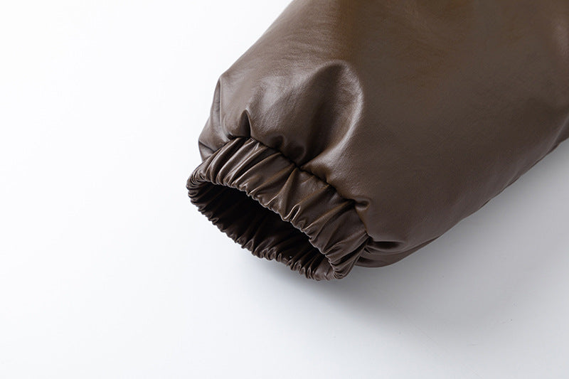 Quilted Short PU Leather Puffer Jacket WN11319