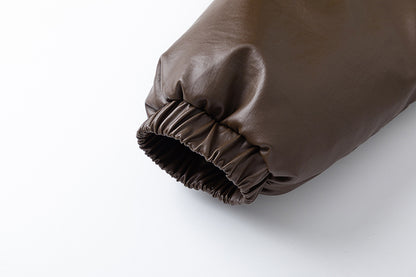 Quilted Short PU Leather Puffer Jacket WN11319