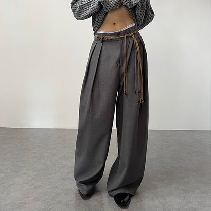 Woven Belt Draping Wide Leg Trousers WN22028