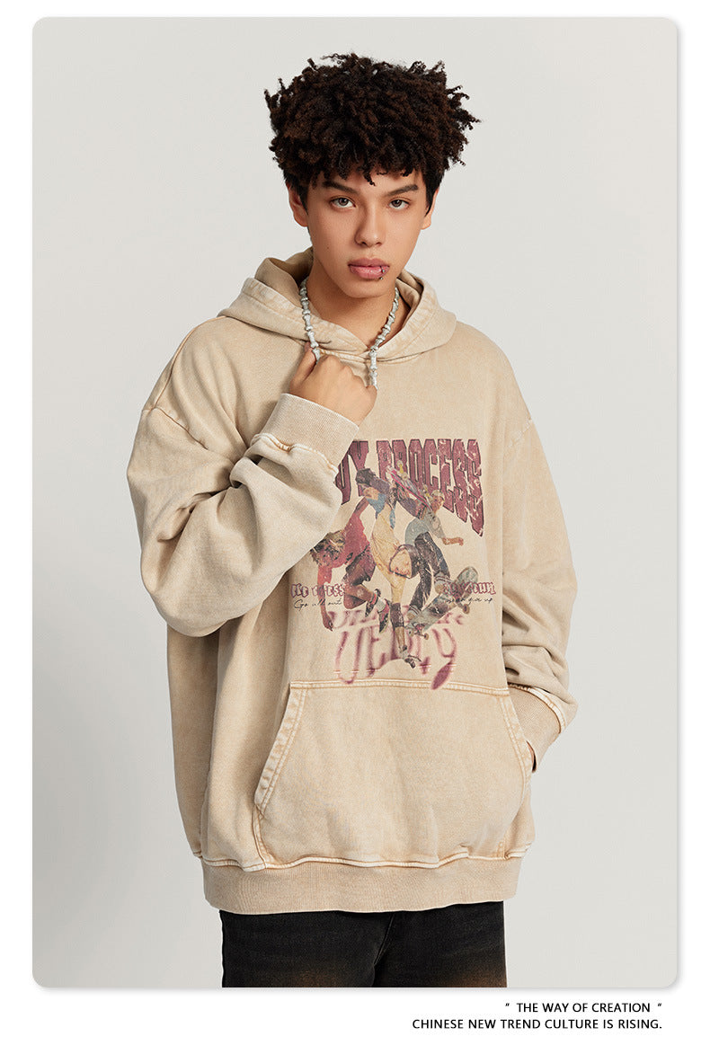 Washed Oversize Skateboard Print Hoodie WN7819