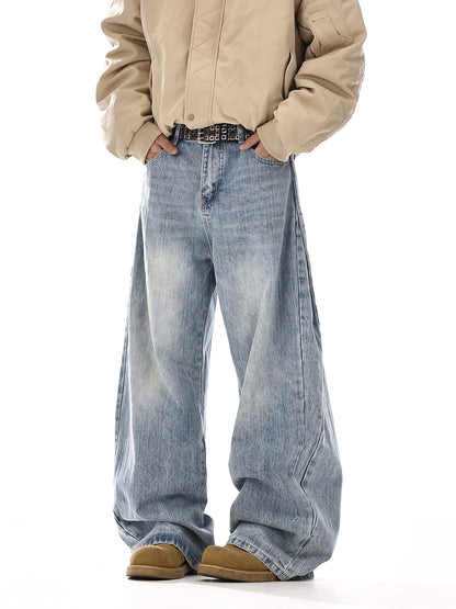 Deconstructed Washed Wide-Leg Denim Jeans WN15130