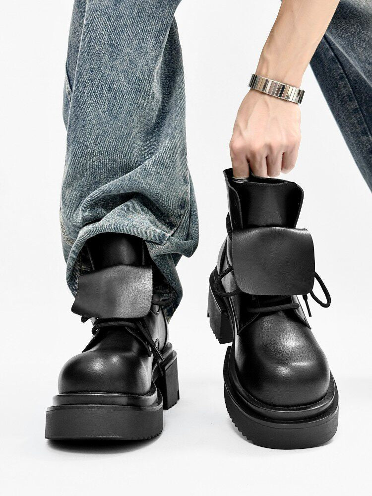 Chunky Platform Lace-Up Flap Boots WN24518