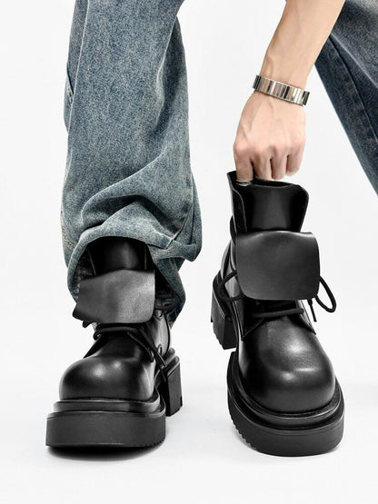 Chunky Platform Lace-Up Flap Boots WN24518