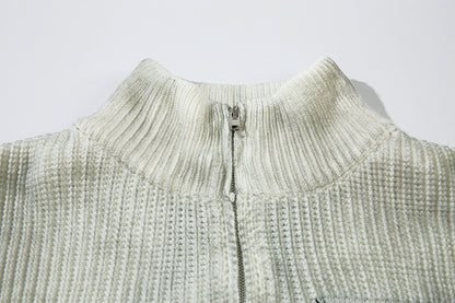 Spray-Paint Tie-Dye Cross Stand Neck Zipper Knit Cardigan WN11238