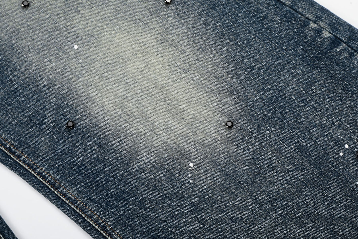 Washed Paint Rhinestone Wide Leg Curved Denim Jeans WN25876