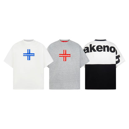 Letter Print Patchwork Oversize Short Sleeve T-Shirt WN25857