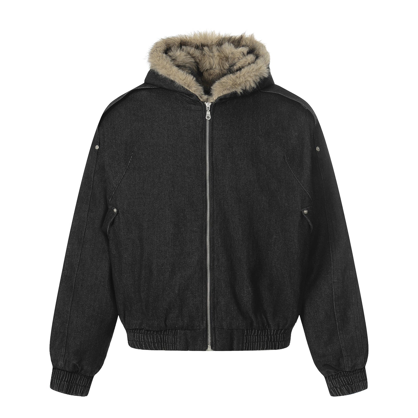 Fake Fur Collar Denim Zipper Jacket WN21883