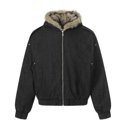 Fake Fur Collar Denim Zipper Jacket WN21883