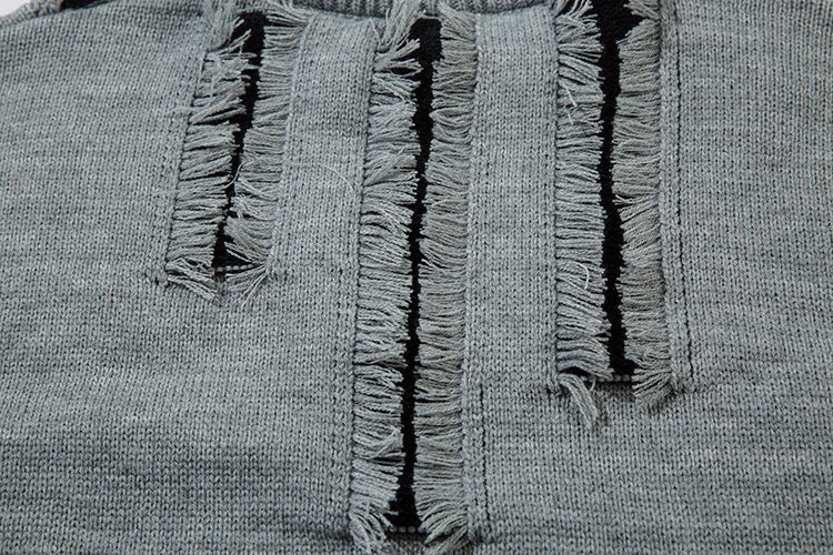 Oversize Frayed Hem Damage Knit Sweater WN11450