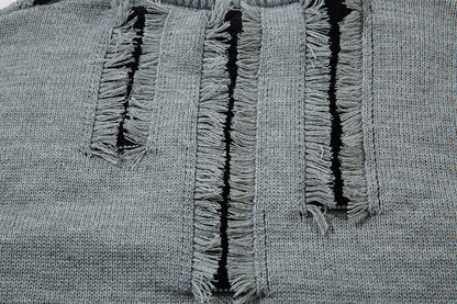 Oversize Frayed Hem Damage Knit Sweater WN11450
