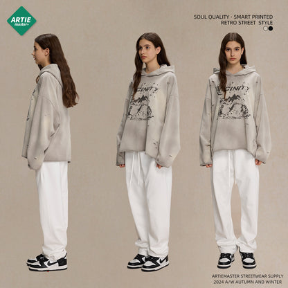 Spray Print Damage Cut0off Pullover Hoodie WN9991