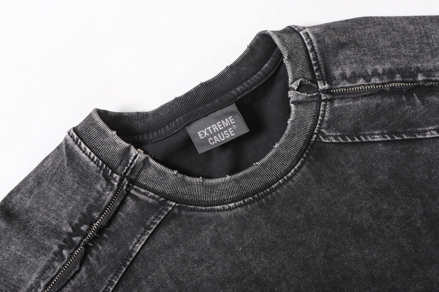 Washed Panel Design Zipper Detail Short Sleeve T-Shirt WN25377