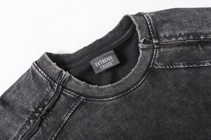 Washed Panel Design Zipper Detail Short Sleeve T-Shirt WN25377