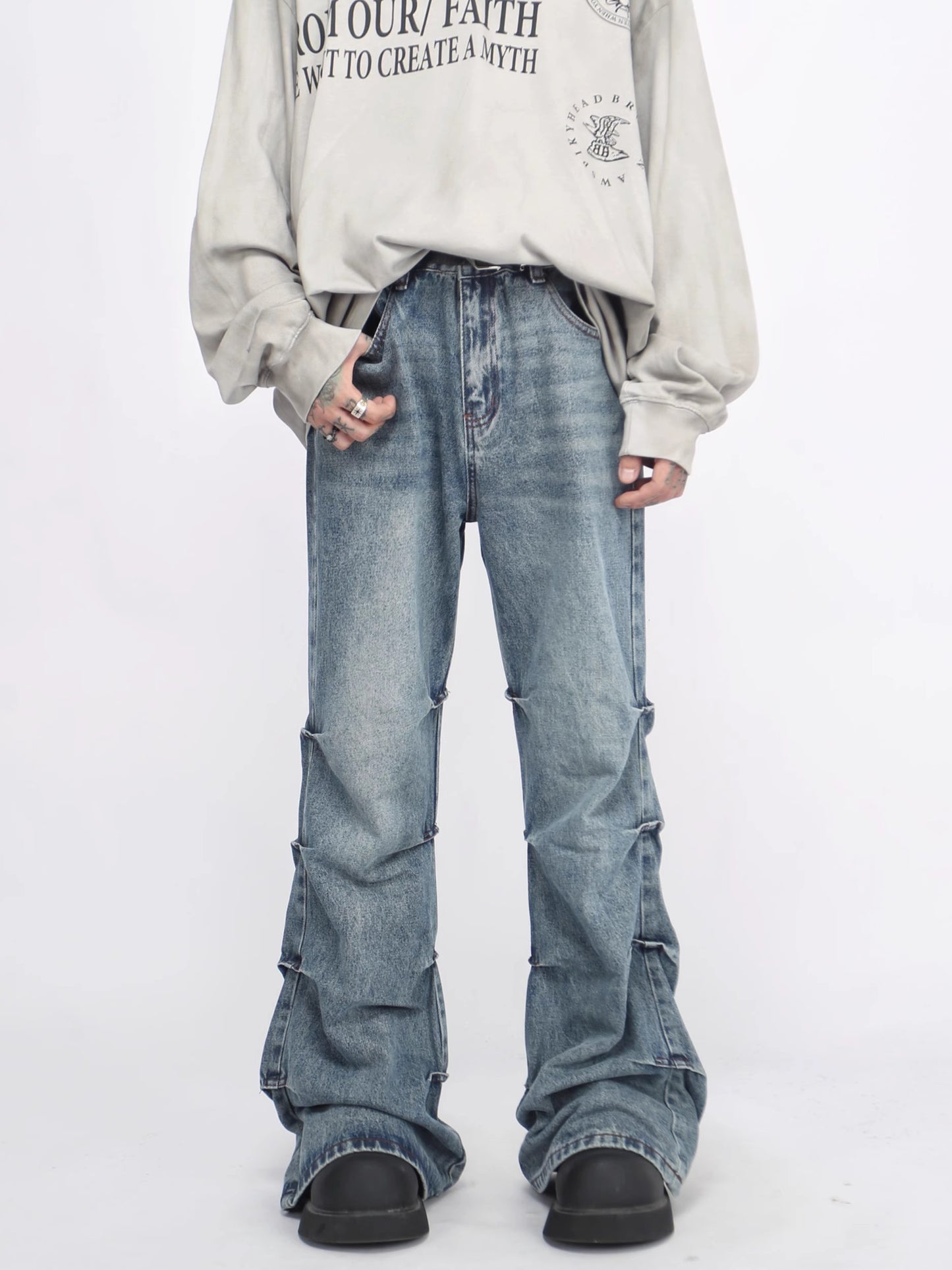 Washed  Frale Long Denim Jeans WN8379