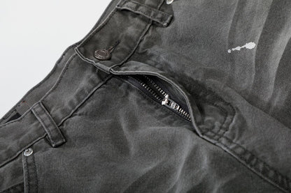 Whisker Ink Splash Curved Wide Leg Denim Jeans WN26157