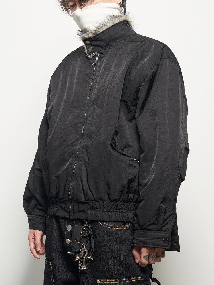 Fake Fur Collar Lapel Oversize Short Padded Jacket WN22938