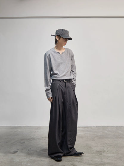 Plain Pullover Button Long Sleeve T-Shirt WN21188