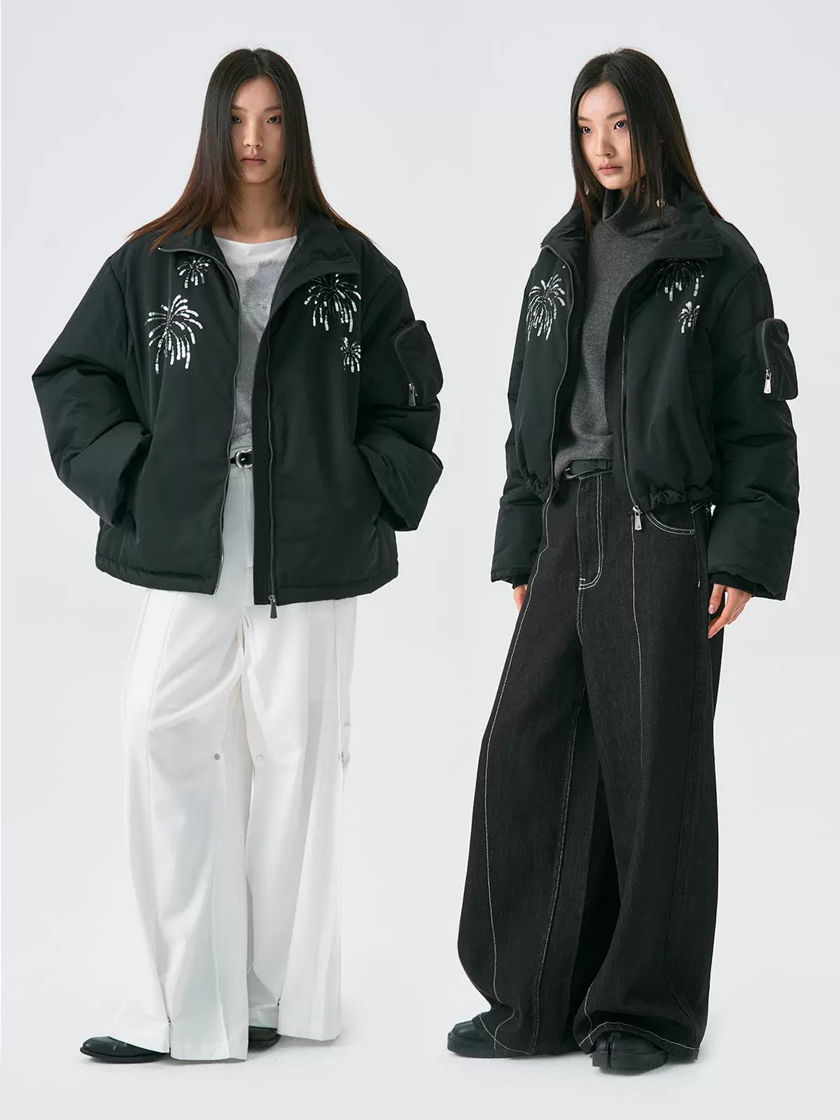 Fireworks Beadwork Embroidery Puffuer Jacket WN18971