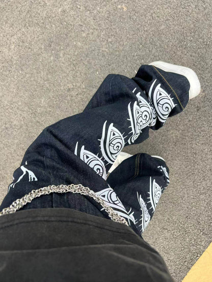 Eye Print Straight Denim Jeans WN24119