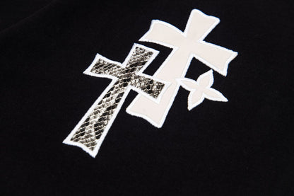 Cotton Cross Applique Embroidery Short Sleeve T-Shirt WN25577