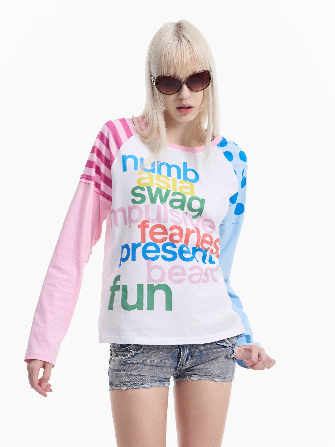 Stripe Dot Letter Print Long Sleeve T-Shirt WN27251