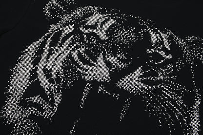 Graffiti Tiger Print Waffle Oversize Short Sleeve T-Shirt WN25898