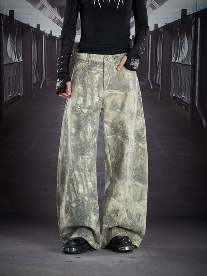 Letter Embroidery Camouflage Wide Leg Barrel Pants WN22903