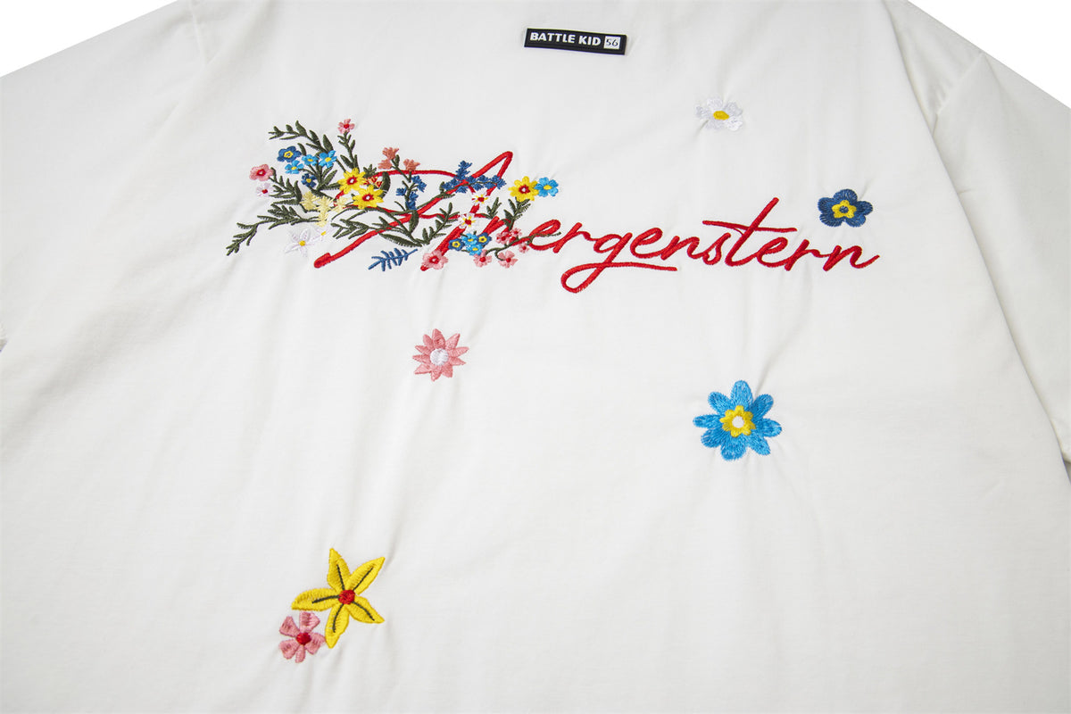 Flower Embroidery Handwritten Letter Short Sleeve T-Shirt WN26921