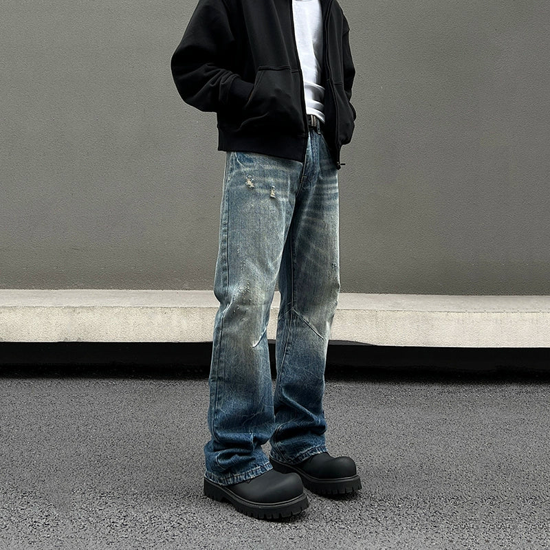 Washed Lightning Pattern Flare Denim Jeans WN19534