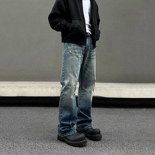 Washed Lightning Pattern Flare Denim Jeans WN19534