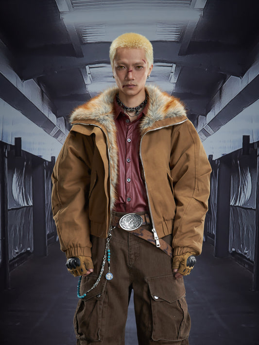 Fake Fur Collar High-Neck Zipper Cropped Puffer Jacket WN22849