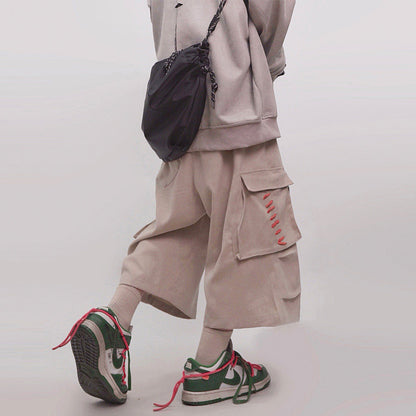 Multi-Pocket Cargo Wide Leg Half Pants WN24020