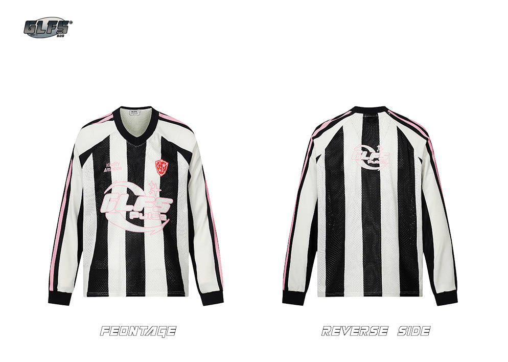 Sporty Mesh Striped V-Neck Long Sleeve T-Shirt WN26466