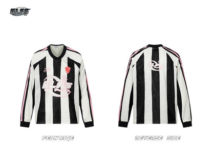 Sporty Mesh Striped V-Neck Long Sleeve T-Shirt WN26466