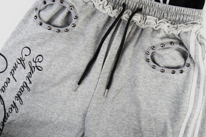 Gothic Letter Print Frayed Waist Wide Leg Sweatpants WN27838