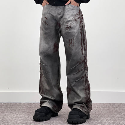 Blood Stain Scratch Damage Deconstructed Flare Denim Jeans WN24242