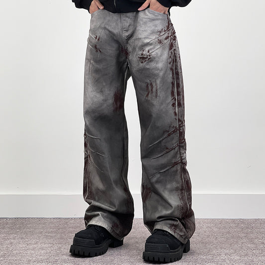 Blood Stain Scratch Damage Deconstructed Flare Denim Jeans WN24242